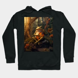 Cottagecore Aesthetic Frog Playing Banjo on Mushroom Cute Hoodie